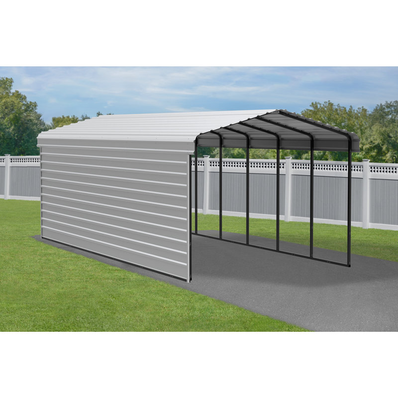 Eggshell Steel Carport Kit with Black Frame, 12 x 29 ft.