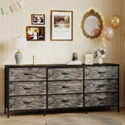 63 Inch Dresser TV Stand with 9 Fabric Drawers, Large Storage Chest for Bedroom Closet, Wide Entertainment Centre for 55 65 75 Inch TV, Metal Frame & Particle Board Top