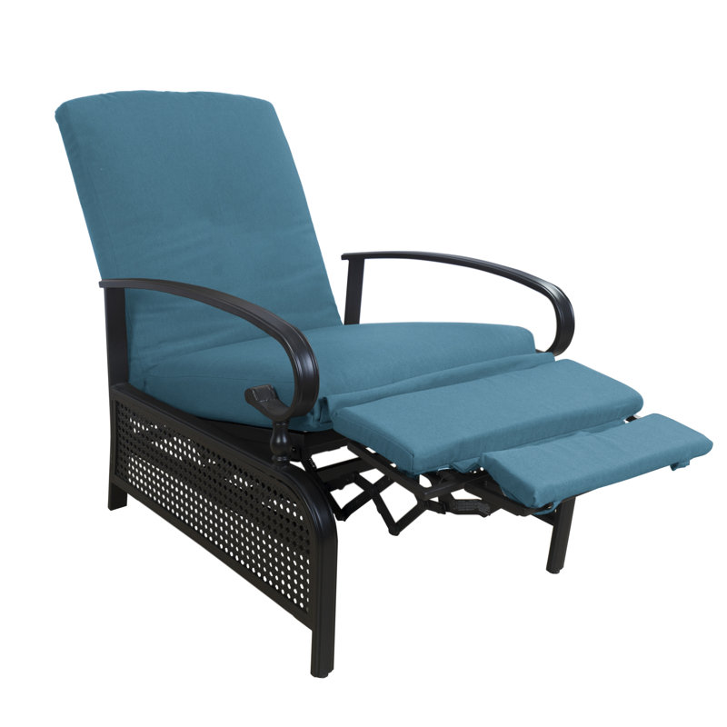 Chaise longue inclinable d'extérieur réglable Kozyard, chaise longue de patio rembourrée avec cadre métallique extensible pour bronzer, lire, se détendre, fauteuil inclinable d'extérieur (Aqua)