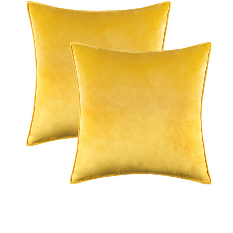 Housse de coussin carré en velours, Jaune, H 22 po x l 22 po, Polyester
