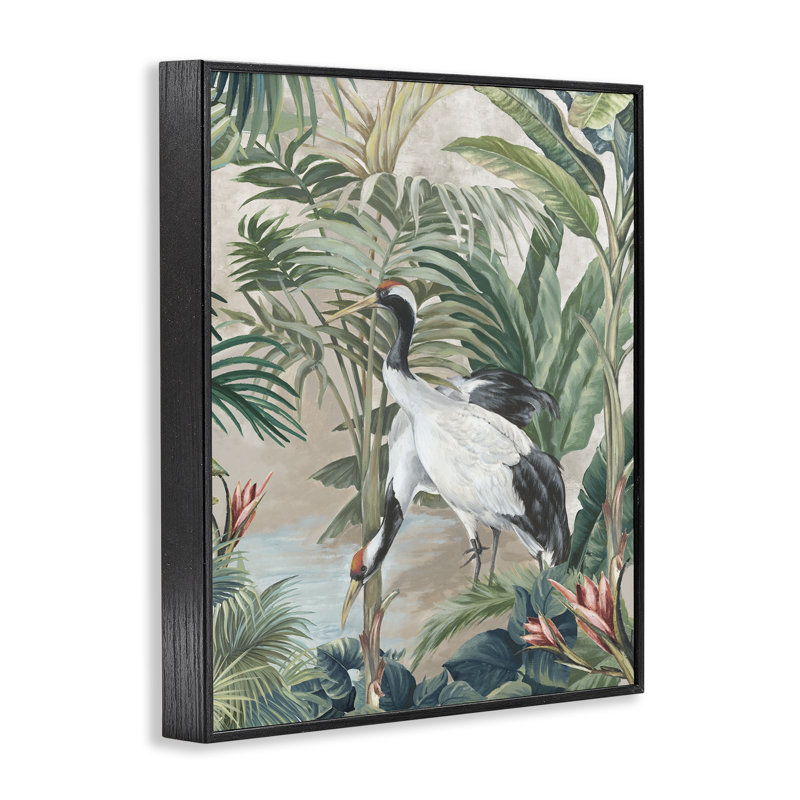 Tropical Oasis Cranes, art de la giclée encadrée par Eli Jones, Giclée encadrée noir minuit, H 30 po x l 24 po