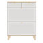 Armoire à chaussures autoportante moderne et élégante avec 2 portes rabattables et 2 tiroirs, couleur blanche et naturelle