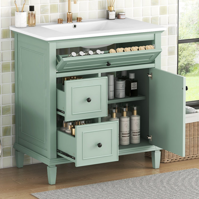 Meuble-lavabo 24 po avec lavabo, Vert, Noir, 30"