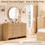 Commode moderne à 8 tiroirs pour la chambre à coucher, commodes de 54 po de largeur et commode avec profil courbé, chêne naturel-1325355833