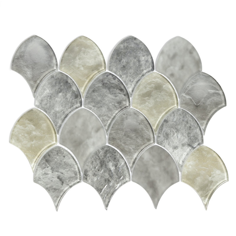 Seashell 14.63'' x 12.13'' Glass Fish Scale Mosaic Wall Tile, Gray