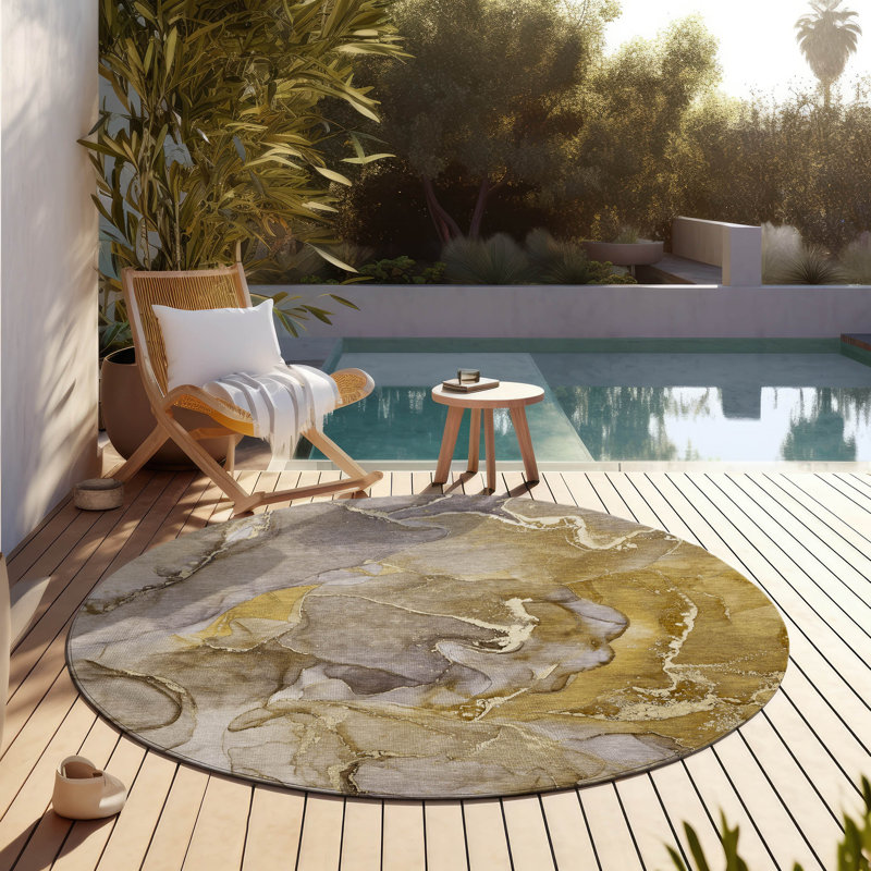 Alfonzo Washable Abstract Indoor / Outdoor Rug, Round 8'