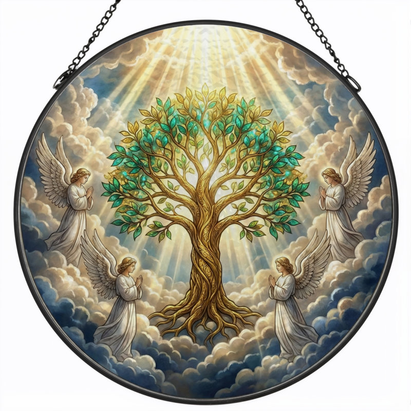 Panneau de vitrail Angel Tree, 7,8 H, H 7,8 po
