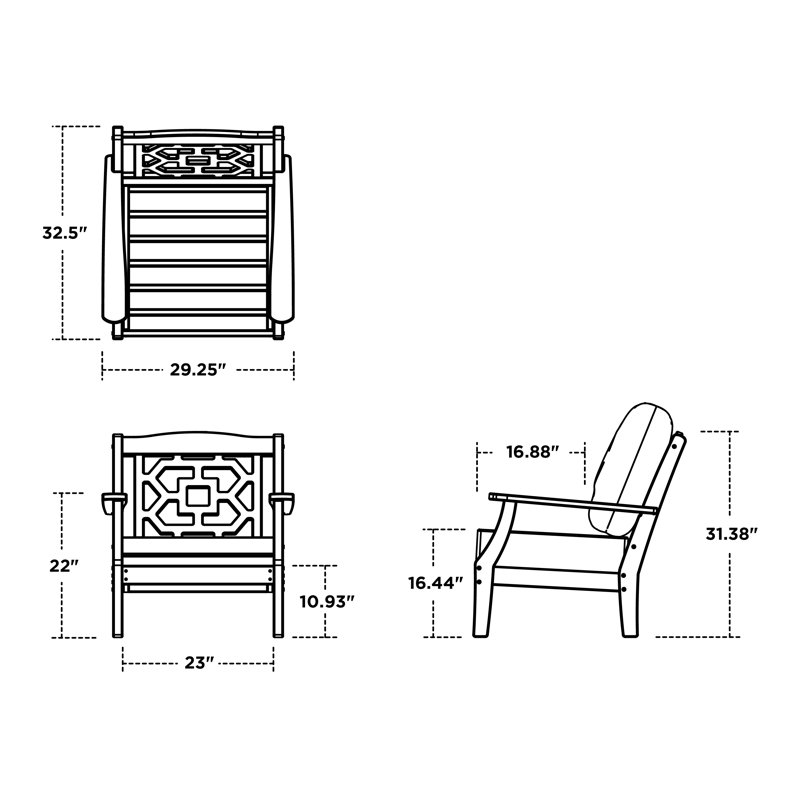 Chinoiserie 4 - Person Outdoor Seating Group with Cushions, White, Navy Linen