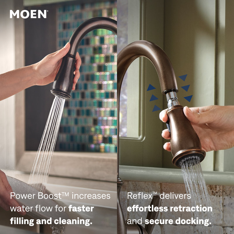 MOEN Brantford Single-Handle Pull-Down Sprayer Kitchen Faucet with Reflex and Power Boost in Oil Rubbed Bronze