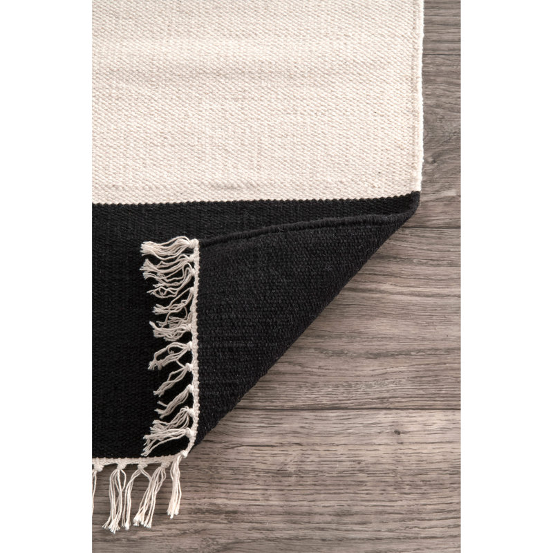 Tapis noir / beige en coton Prisco, Rectangle 6 pi x 9 pi
