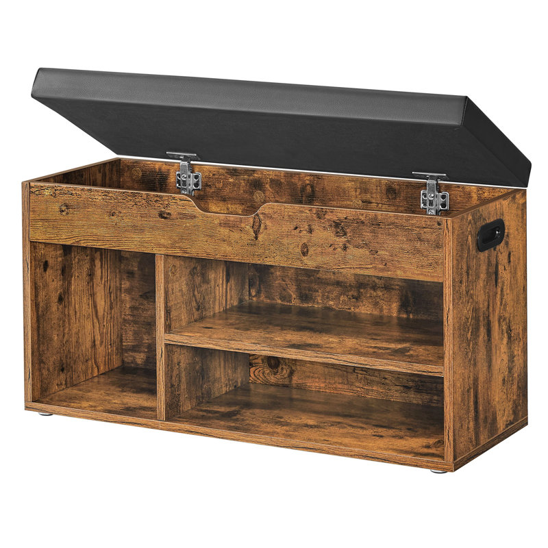 6 Pair Shoe Storage Bench, Rustic Brown/Ink Black, 17.3" H x 39.4" W x 11.8" D