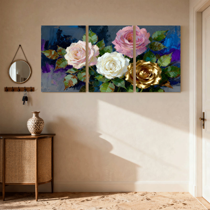 «Rose Three Three Rose», ensemble de 3 impressions sur toile, H 30 po x l 60 po