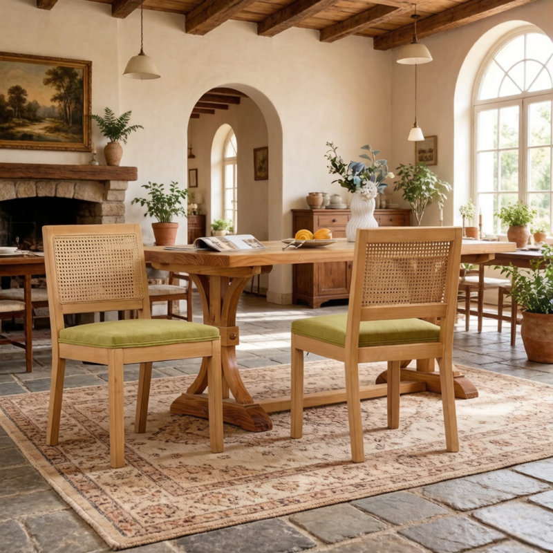 Chaises de salle à manger en rotin de style campagnard moderne Amando, Vert clair