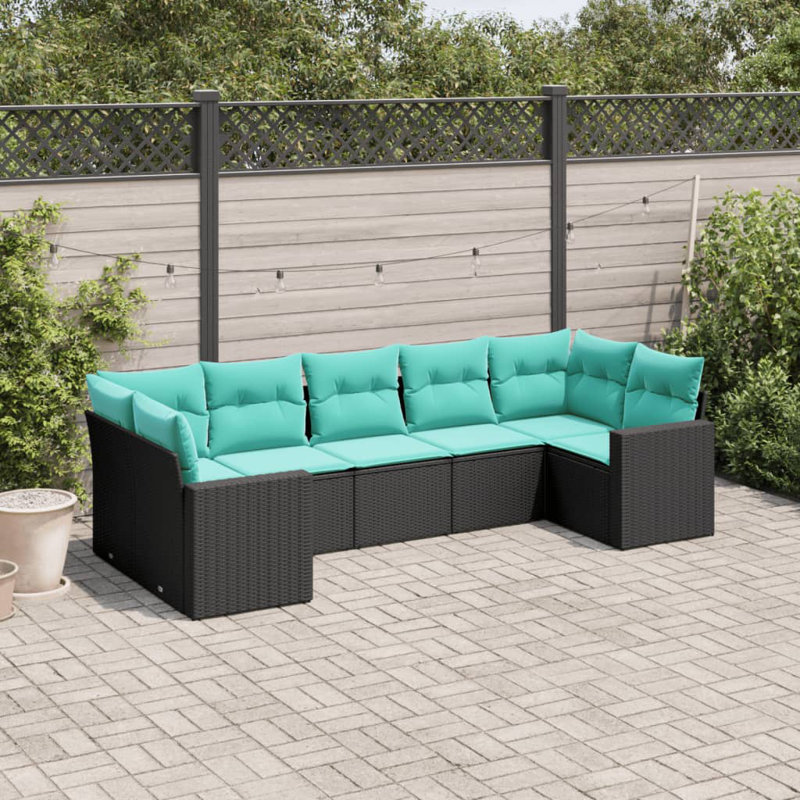  Ensemble de canapé de patio 7 pièces avec coussins en rotin de polyester noir