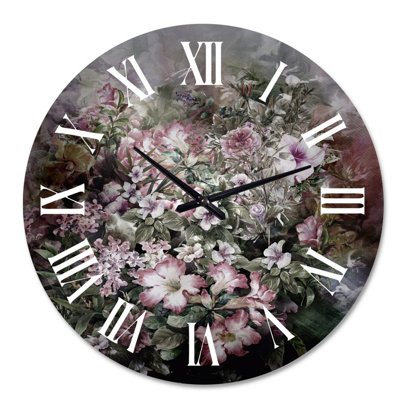 Dessin rétro de fleurs IV - horloge murale rétro, Grand