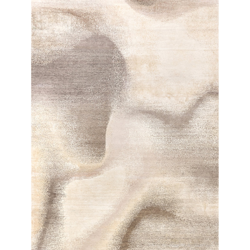 High-Quality Hand-Knotted Ivory And Beige Area Rug, Rectangle 5' x 8'