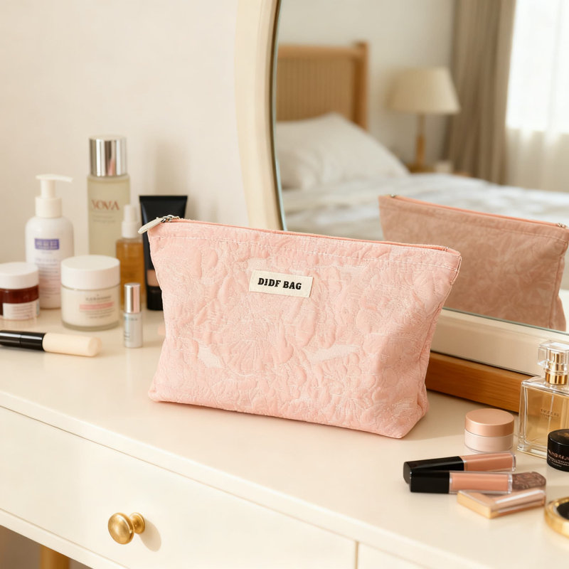 Trousse de maquillage esthétique pour femmes Pochette de rangement à grande capacité pour trousse de toilette en poudre pour fond de teint 【Fleurs roses rétro】