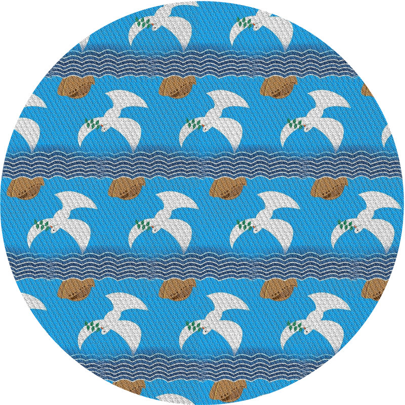 Tapis de zone bleue à motifs, Rond 5 pi