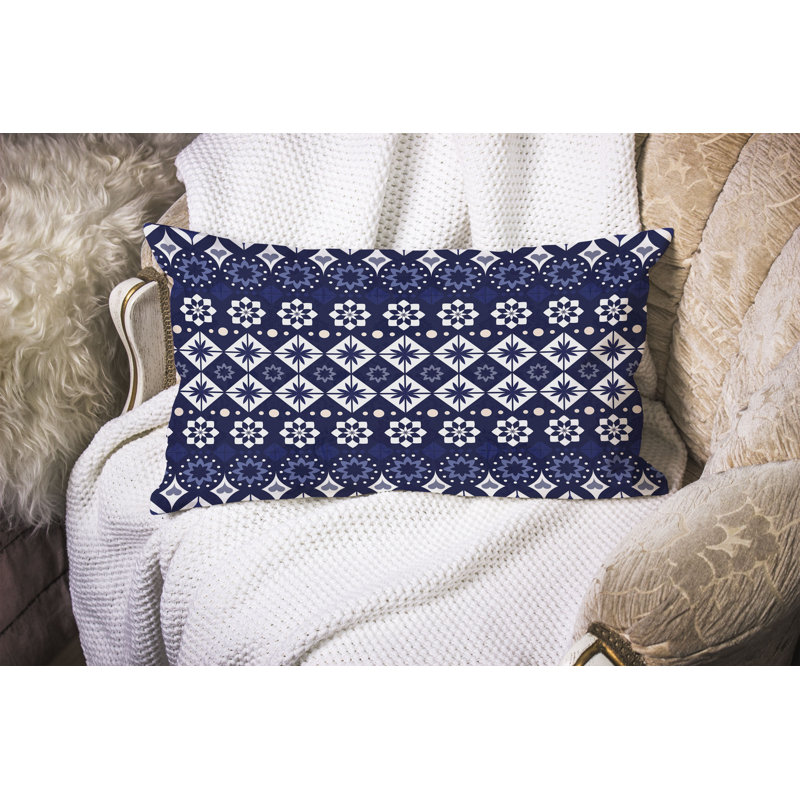 Shape Synergy  Rectangular Throw Pillow, Blue/White
