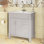 Meuble-lavabo gris 30 po avec lavabo en céramique, portes à fermeture en douceur, tiroirs profonds et standards, idéal pour les petites salles de bain