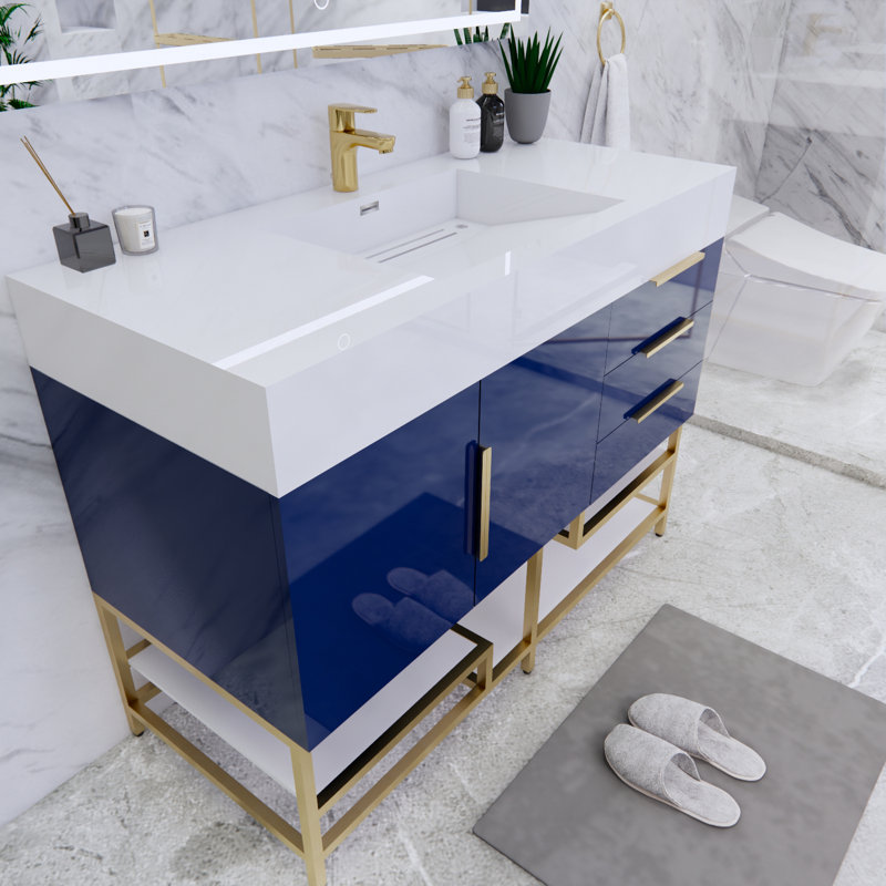 Ensemble de meuble-lavabo simple 47 po Glasgow, Bleu nuit ultrabrillant