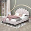 Lit plateforme tapissier avec tête de lit en velours à motif floral-1105668430-1105668416
