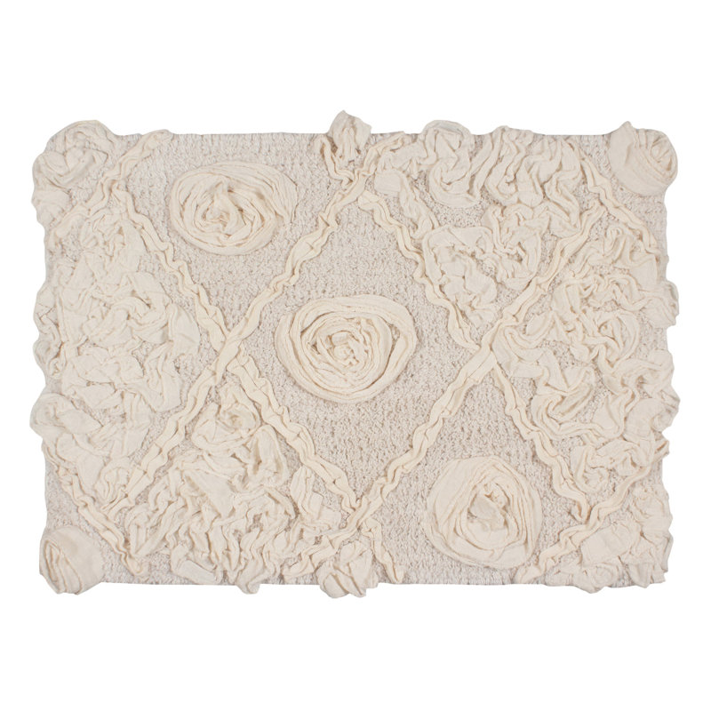 Schoenberger Floral Design Cotton Bath Rug, Ivory, 24" L x 17" W
