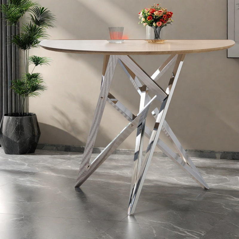 Table de salle à manger compacte et moderne, en MDF et en métal, pieds argentés, idéale pour les cuisines