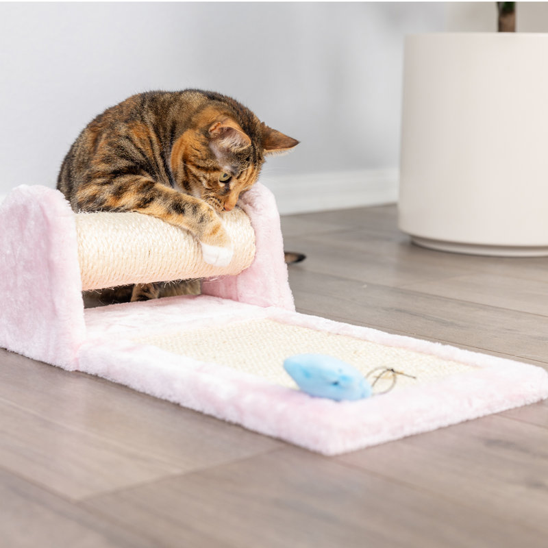 Pink Sisal Rolling Cat Scratcher with Faux Fur