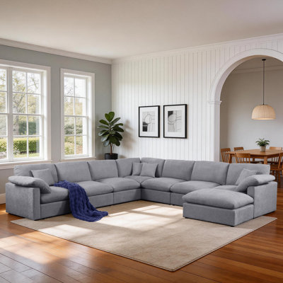 144" Modular Sectional Sofa Large Chenille 8-Piece Corner Cloud Couch With Removable Ottoman & Pillows