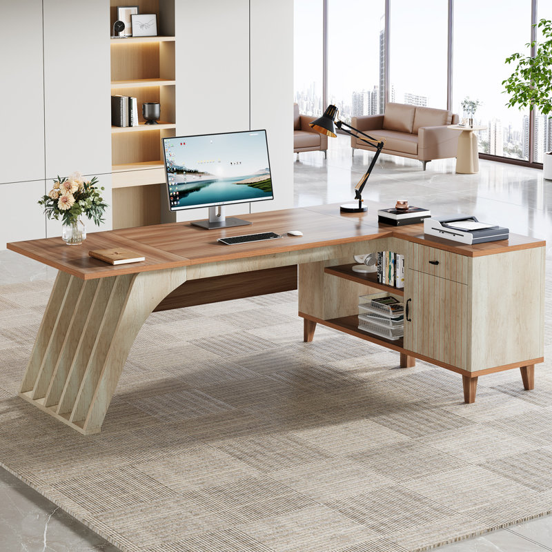 78.74" L-shaped Executive Desk, Large Computer Desk With File Cabinet