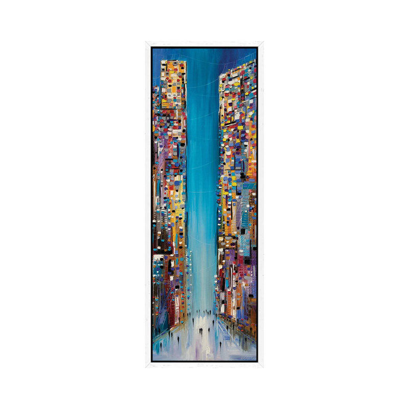 City Expression by Ekaterina Ermilkina - Panoramic Painting on Canvas, White Framed, 121.92 cm H x 40.64 cm W