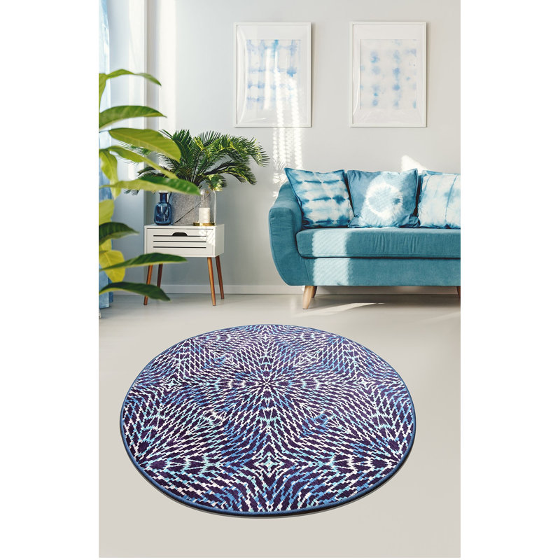 Stylish Round Carpet, 55.1 in Diameter, Soft 100% Polyester, 0.4 in Pile Height | Antibacterial, Non-Slip Underside, Machine Washable at 86°F | Ideal for Living Room, Bedroom, & Play Areas, Durable & Easy to Maintain