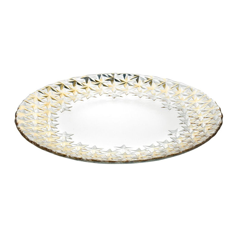 Ivy Bronx Stockwell Glass Platter, Clear/Gold