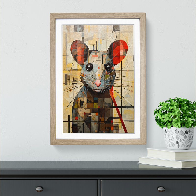 XYZ-FRM-V1223-5413 Rat Constructivism - Single Picture Frame Print on Wood, Oak, 46cm H x 34cm W x 2cm D