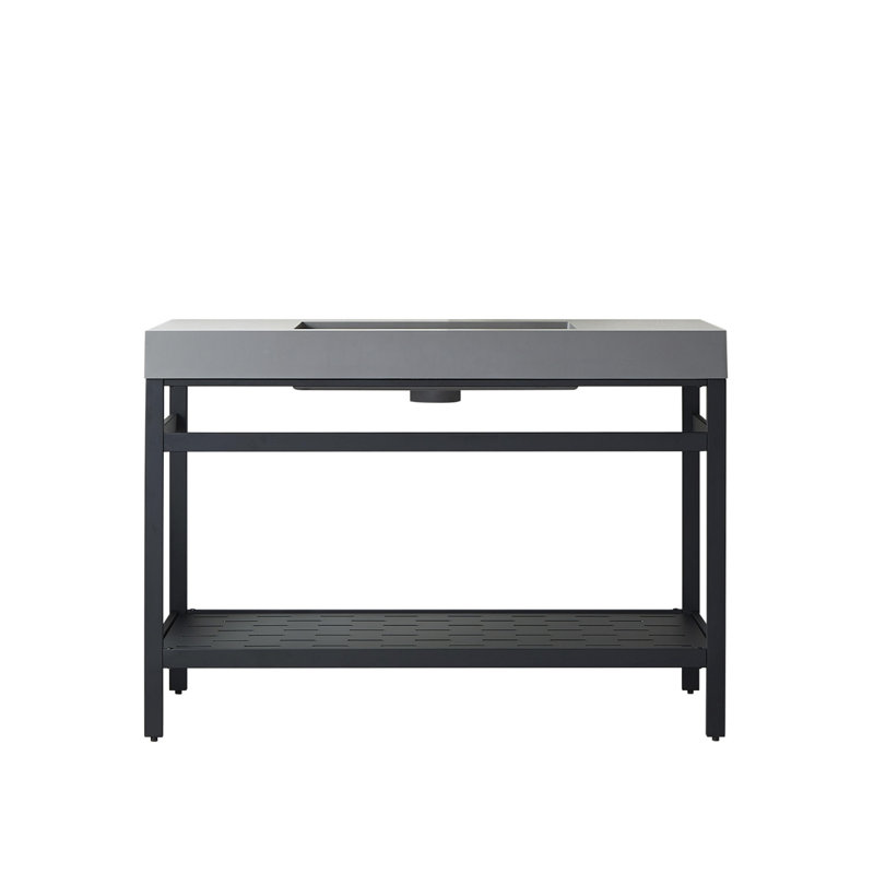 Jerrell 48'' Single Bathroom Vanity with Engineered Stone Top, Brushed Gold, Gray, Gray