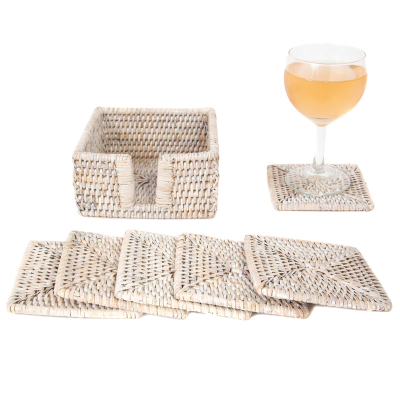 Ensemble de sous-verres Camden avec support, Blanc délavé