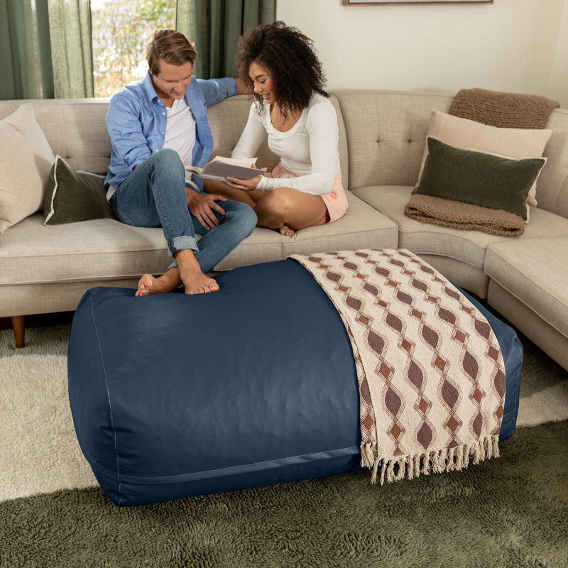 Atrium Collection Lino Ottoman - Oversized Large Couch Ottoman & Foam Filled Lounger - Faux Leather, Oxford Blue