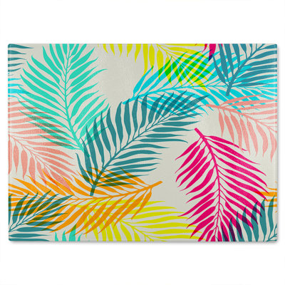 Tropical Leaves Glass Chopping Board