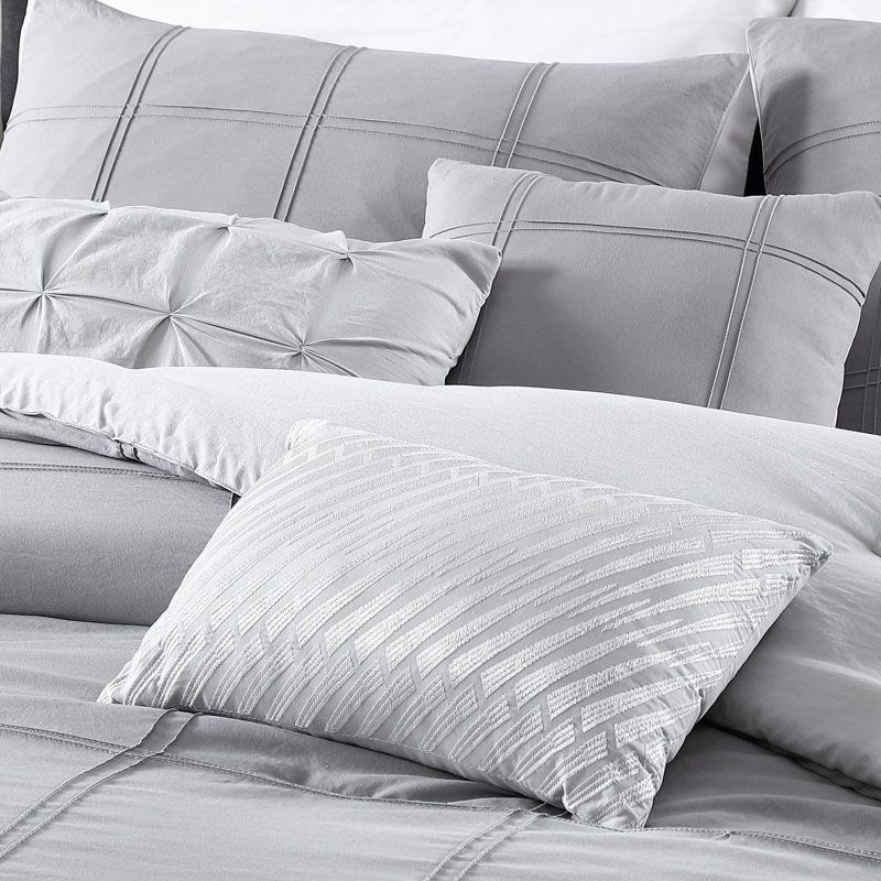 Comforter, Gray, Queen Comforter + 2 Shams + 3 Throw Pillows