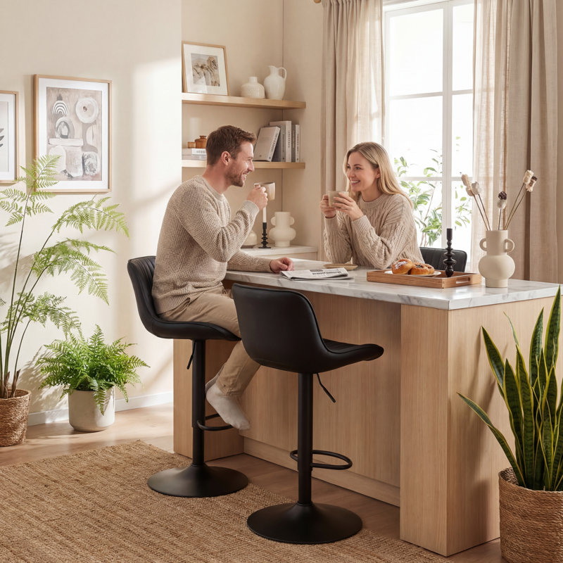 Swivel Bar Stools Modern Faux Leather Upholstered Counter Stools for Kitchen Island, Adjustable Height Stools with Footrest for Home Bar