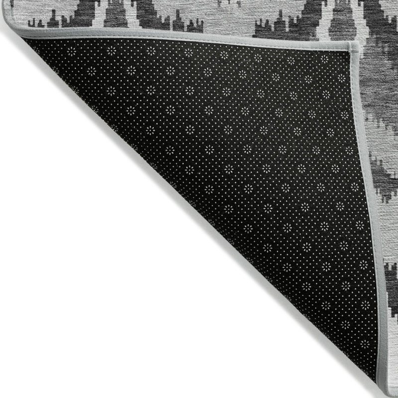 3' X 5' Gray Silver And Charcoal Ikat Washable Indoor Outdoor Area Rug