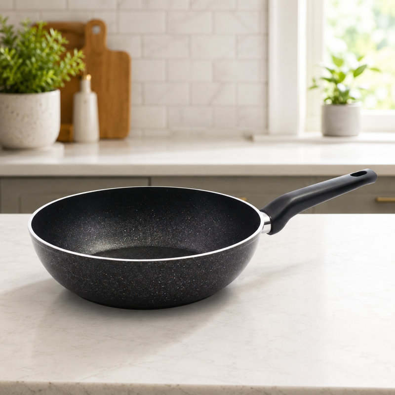 Poêle à frire antiadhésive de 24 cm avec poignée, poêle en granit moucheté de 7 cm pour les cuisinières à gaz et électriques