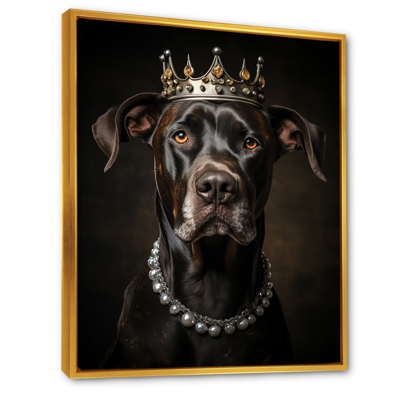«Crowned Royal Bloodhound Dog I», art mural chien, Cadre flottant doré, H 44 po x l 34 po x P 1,5 po