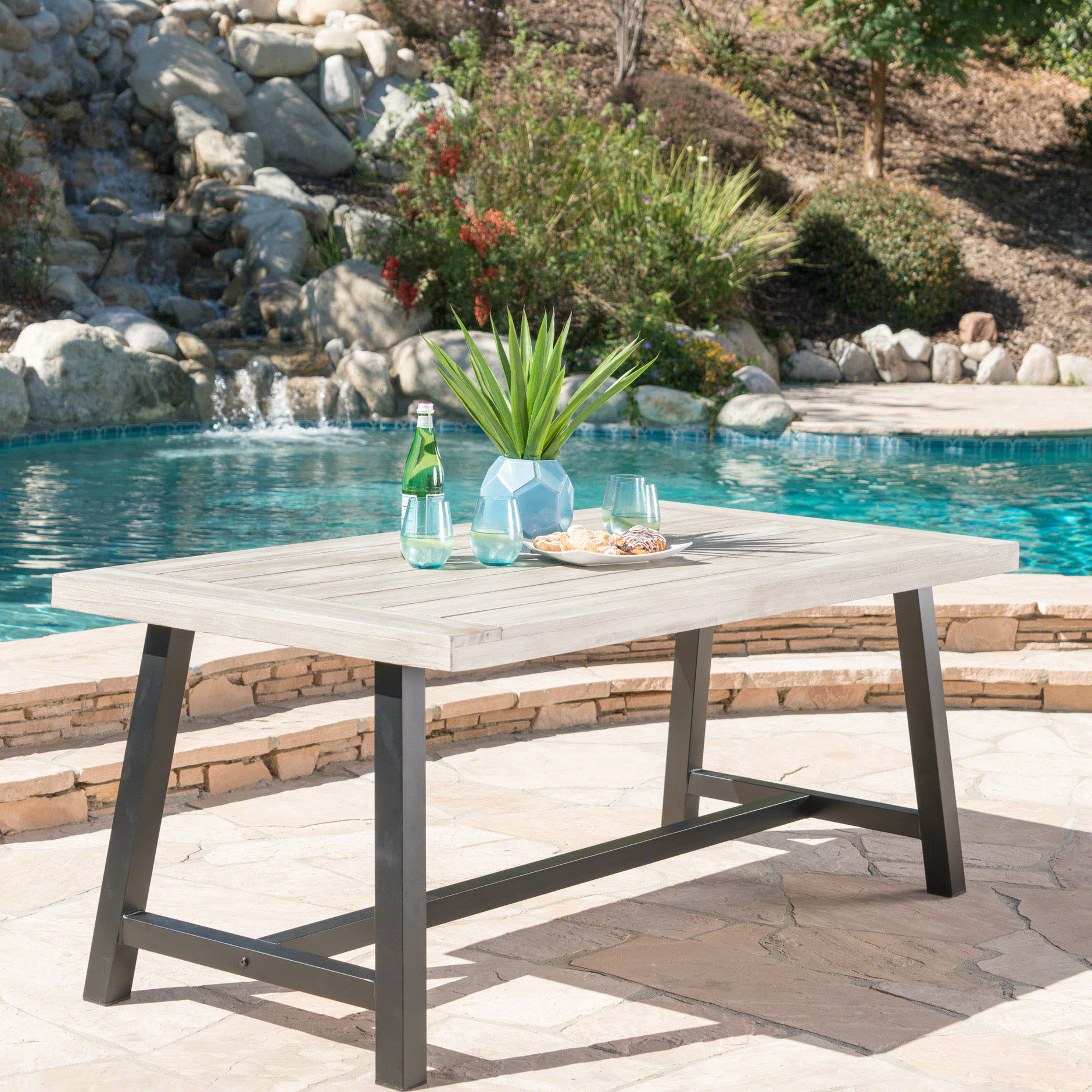 Trent Austin Design Rustic Wood Outdoor Dining Table With Black Metal ...