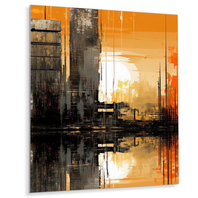 «Abstract Cityscape Sunset», reproduction d'art murale abstraite en métal, H 40 po x l 30 po x P 1,5 po