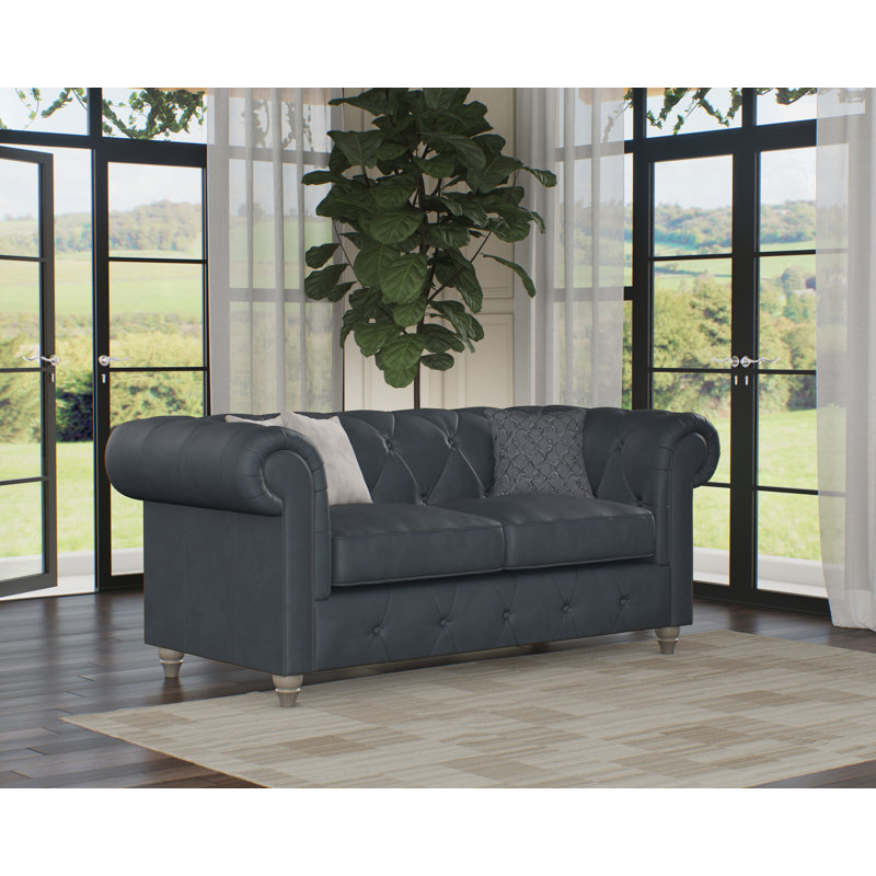 Melrose 2 Seater Leather Sofa, Washed Oak, Navy