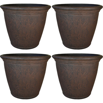 Kristie Round Polyresin Outdoor Planter Pot with a Weather-Resistant Finish - Set of 4