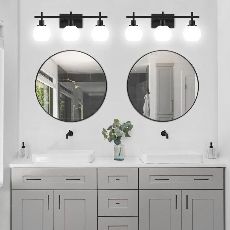 Luminaire de meuble-lavabo moderne à 3 lumières avec abat-jour en verre blanc laiteux, fixé au mur pour la salle de bain, la chambre à coucher, le salon et le couloir