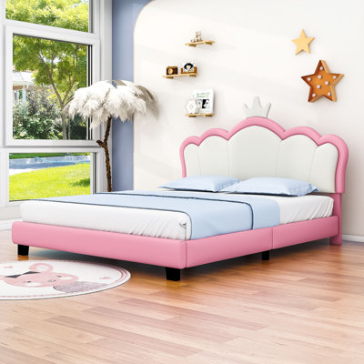 Upholstered Platform Bed With Crown Headboard